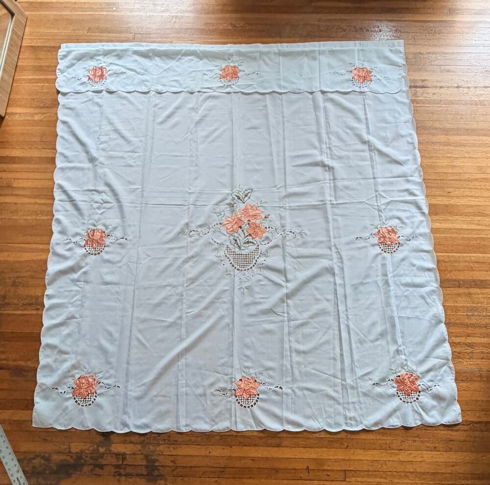 Vintage Embroidered Cutout Shower Curtain - 68x72 Peach Floral Lace Valance
